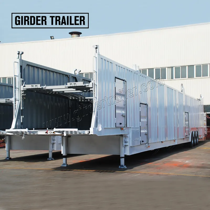 車運搬車トラックトレーラー中国サプライヤー車輸送3軸密閉型脱出ドア付き