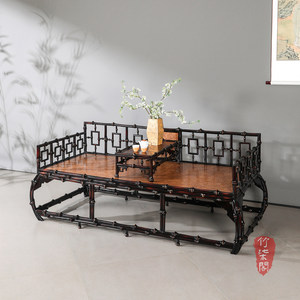 Bamboo Luohan Bed Lacquered Tang Style Convertible Sofa Bed Chinese Design With Kang Table - Product Image 5