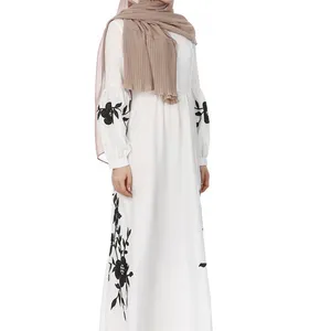 Modern Muslim Women's floral Abaya Dress Wholesale Chiffon Adult Apparel with Hand Drawn Embossed Printings