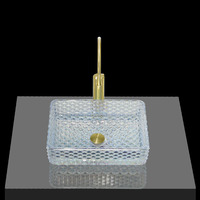 Évier en verre transparent jaune moderne et épuré, à poser sur comptoir, écologique, capacité 12L, avec égouttoir de comptoir poli