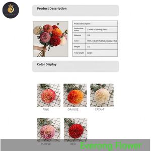 EV 597 Bon Prix Fleur de Soie de <span class=keywords><strong>Dahlia</strong></span> Artificielle Boule de Chrysanthème Simple Artificielle 2 Fourchettes Bourgeon de <span class=keywords><strong>Dahlia</strong></span> - Product Image 6