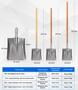 Pala <span class=keywords><strong>de</strong></span> Acero al Manganeso <span class=keywords><strong>de</strong></span> Cabeza Cuadrada <span class=keywords><strong>de</strong></span> Pequeño Tamaño, Color Natural Plata/Hojas Plateadas, Pala para Obras <span class=keywords><strong>de</strong></span> Construcción - Product Image 6