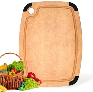 None-Slip 100% Natural Wood Fiber Cutting Board for Kitchen with Groove and Silicone Corners