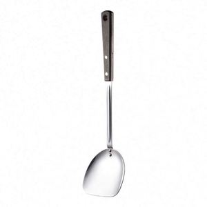Juego de 5 utensilios de cocina de acero inoxidable con mango de madera: espátula, colador y cucharón, herramientas de cocina aisladas para el hogar - Product Image 2