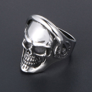 Skull Ring Men's Punk <b>Style</b> Skeleton <b>Head</b> Jewelry Party Accessory Stainless Steel Band Fashion Rings - Product Image 3