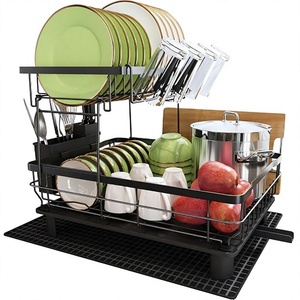 Escurridor de Platos Metálico de Dos Niveles con Tapete Escurridor para Almacenamiento y Organización de Cocina, Diseño Moderno Vertical e Impermeable - Product Image 1