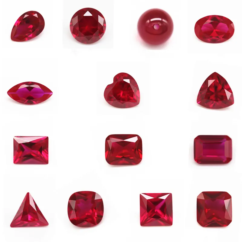 Bulat/Oval/Pir/HATI/Bantal/Oktagon Potong 5 # Ruby Korundum Longgar Batu Permata Potongan Mewah Sintetis 5 # Korundum Merah Batu Safir Rubi