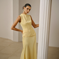 Robe unie taille empire pour femme, ensemble jaune élégant avec peplum sans manches, tenue de banquet sur mesure, production rapide en petite série