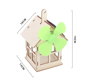 Mini casa de madera para niños, rompecabezas 3d, molino de viento alimentado por energía Solar, juguete educativo de Ciencia