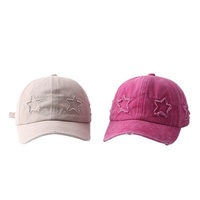 Gorra de Béisbol de 6 Paneles de Algodón Puro Certificado, Lavada, con Doble Estrella de Cinco Puntas; Estilo Americano Casual