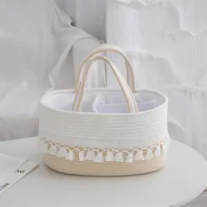 New Portable Baby Diaper Organizer Large Capacity Cotton Rope Basket Baby Diaper Caddy Organizer Mommy Nappy Bag