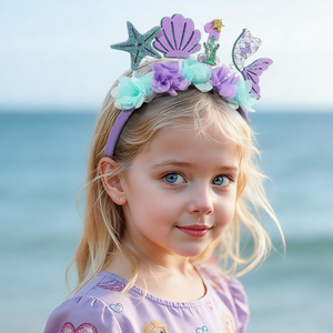 Diadema de Princesa <span class=keywords><strong>Sirena</strong></span> con Flores Moradas para Niñas, Diadema Brillante para Fiestas de Cumpleaños, Accesorios de Regalo de <span class=keywords><strong>Sirena</strong></span> - Product Image 6