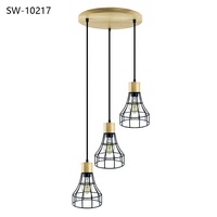 Lámpara Colgante de Madera, Lámpara de Techo Vintage de Madera, Lámpara Colgante LED para Sala de Estar y Dormitorio