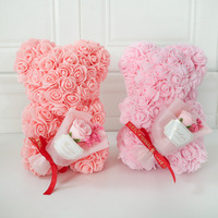 Personnalisable Lovely Mini Bouquet Fleurs Rose Ours en peluche pour cadeau de fête de mariage 25cm Fleurs Pe Rose Ours en peluche avec boîte cadeau
