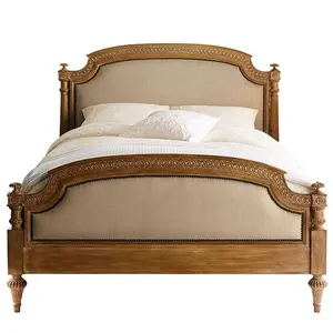 Luxury French Style Solid Wood Oak Retro Carved Bedroom Dove Bed King Bed