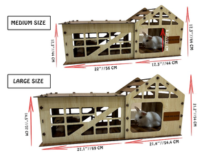 モダンな屋内木製ウサギの家カスタマイズ可能なストライプパターンモルモット城保護ベッド付きパーソナライズ可能なバニーハッチ - Product Image 4