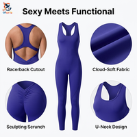 Combinaison de yoga sans coutures pour femme, effet push-up fessier, coupe ajustée, dos nu, respirante, extensible dans quatre directions, séchage rapide