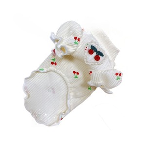 Ropa para mascotas con estampado de cerezas, para perros pequeños Teddy Bichon Frise, tejida, de alta elasticidad, con mangas abullonadas, capa base, color albaricoque, para las cuatro estaciones - Product Image 5
