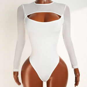 Viviblook Z0203BS Women Sexy Bodysuit Mesh Splicing See Through Solid Color Romper Lingerie Bodysuits - Product Image 1