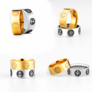 Saint Benoît <span class=keywords><strong>Exorcisme</strong></span> Croix Amulette En Acier Inoxydable Hommes Anneaux Simple Punk pour Homme Petit Ami Bijoux Créativité Cadeau En Gros - Product Image 1