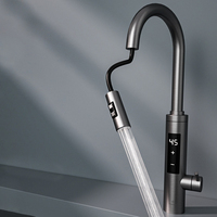 Robinet de cuisine extractible en acier inoxydable à chauffage électrique instantané, mitigeur thermostatique eau chaude et froide, vente en gros