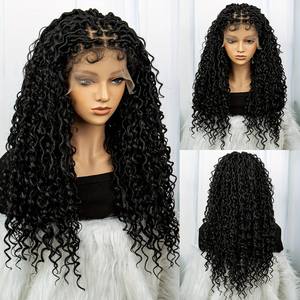 Braided Synthetic <strong>Hair</strong> Glueless Full Lace Three-Strand Adjustable Cap Wig #1B Black African Women's Wholesale - Product Image 4