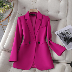 Brown Women's Blazer Loose Fit Solid Color Polyester No-Wrinkle Treatment Spring Autumn Casual Suit Jacket - Product Image 3