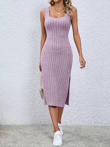 <span class=keywords><strong>Robe</strong></span> d'été pour femmes, col carré, sexy, sans manches, motif uni, taille naturelle, longueur genou, <span class=keywords><strong>robe</strong></span> ajustée pour femmes - Product Image 5