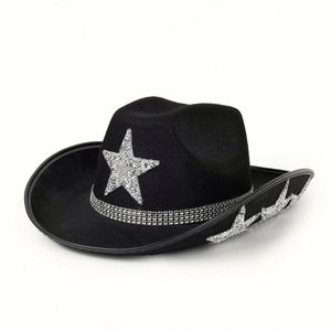Sombreros Vaqueros de Estilo Occidental con Pedrería de Estrella, Logotipo Personalizado, Casuales para Viaje, Unisex para 4 Estaciones, con Cuerda - Product Image 2