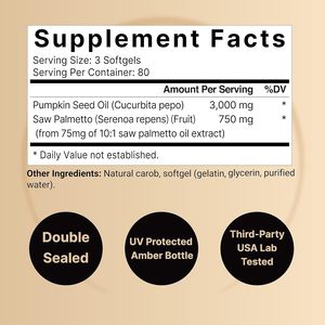 Compléments alimentaires antioxydants à base d'huile de graines de citrouille, riches en oméga 6 et 9, en gélules souples naturelles biologiques de 3 000 mg par portion, fabriqués en usine certifiée NSF GMP - Product Image 5