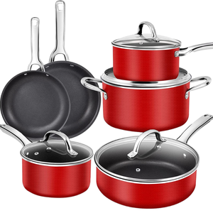 Juego de utensilios de cocina antiadherentes de granito forjado de alta calidad, tapas de vidrio con mango de acero inoxidable duradero, juego de ollas de cocina de Metal - Product Image 1