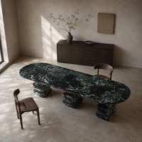 Table à manger moderne nordique beige naturel, plateau en marbre Verde Alpi, design de luxe, pour appartement, villa, maison, bar, mobilier d'extérieur