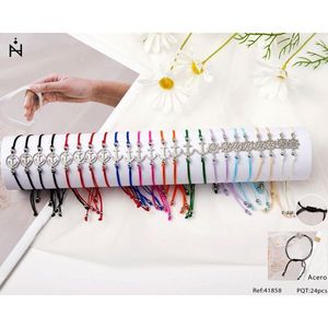 Braccialetto con Ancora in Acciaio Inossidabile, 24 Pezzi, Cordino Colorato Regolabile, Gioielli alla Moda per Donne e Ragazze - Product Image 1