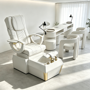 Fauteuil de pédicure de luxe en or blanc, inclinable électriquement, avec massage, sans tuyauterie, pour salon de beauté et spa des pieds - Product Image 1