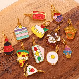 Customized Waterproof Charms 14k 18k Gold Plated 316L Stainless Steel Enamel Food Charms for <b>Bracelet</b> Necklace Jewelry Making - Product Image 3