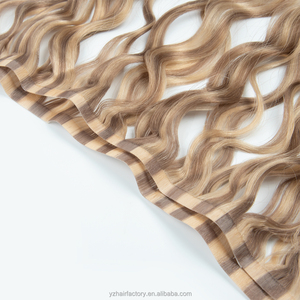 Curly European Full Pu Skin Weft Russian Human Hair <b>Tape</b> Hair Extension Inject Invisible Skin Weft <b>Tape</b> in Human Hair Extensions - Product Image 5