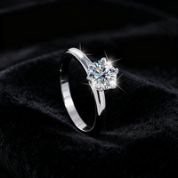 Bague pour femme en moissanite 1 carat couleur D, six griffes classiques, en argent 925, passe le test du stylo, pour fiançailles et mariage