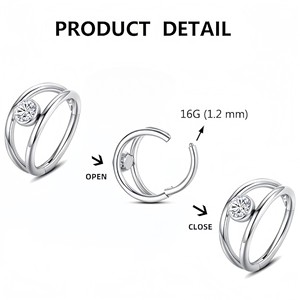 Anneau de nez en acier inoxydable avec zircone, design à deux sangles, pour piercing, bijou cadeau - Product Image 2