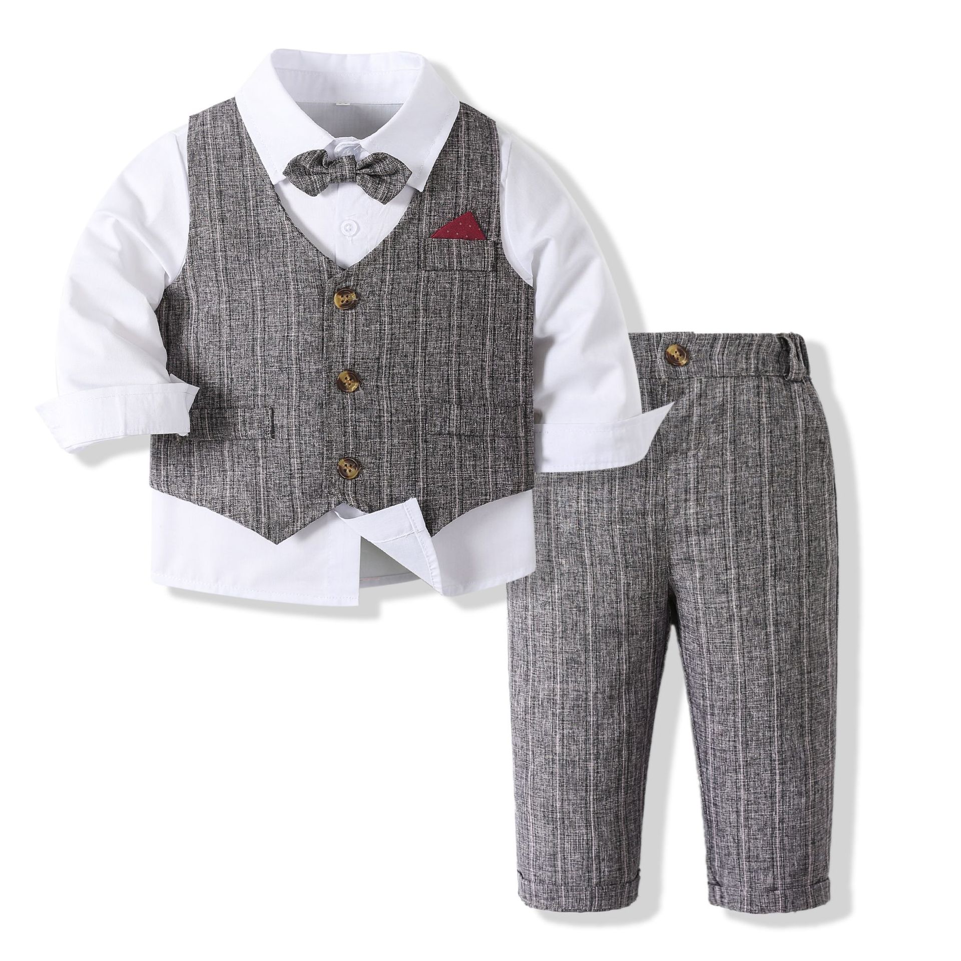 Traje para niños, trajes de caballero, conjunto de ropa para ocasiones, traje de fiesta para boda, niños, página, niño, Camisa larga, pantalones, chaleco