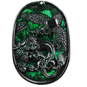 Pendentif Dragon et Phénix en jadéite noire naturelle authentique, pendentif pour hommes et femmes, vente en gros de jade C298 - Product Image 1