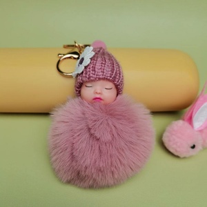 Llavero de bola de peluche de 8 cm, bonito llavero de juguete de bebé durmiente, llavero de bola de pelo de conejo con pompón, llavero de bebé, llavero esponjoso, adorno para bolso - Product Image 3