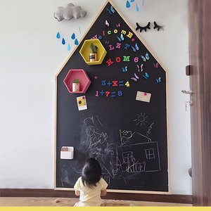 Adhesivo de pared con marco magnético de madera <span class=keywords><strong>en</strong></span> <span class=keywords><strong>pizarra</strong></span> con forma de casa para dibujo doméstico y grafiti decorativo - Product Image 4