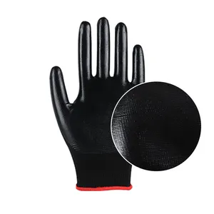 Seamless Nylon Knitted Nitrile Working Gloves Black Nitrile Safety Gloves
