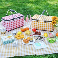Panier de pique-nique isolé refroidisseur de panier de pique-nique pliable portable à isolation thermique avec couvercle et poignée en aluminium