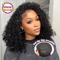 Perruques Sans Colle Onde d'Eau Prêtes à Porter 3 en 1, Mi-Perruques Cheveux Humains Densité 200% Fabriquées à la Machine, Perruques à Clips Avec Cordon de Serrage Sans Couture
