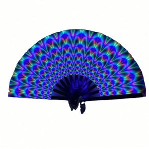 Abanicos Plegables de Tela con Varillas de Bambú Negro con Acabado UV, Abanico de Mano Grande de 33 cm con Logotipo Personalizado Impreso - Product Image 1