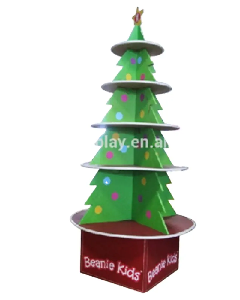 Plush toy towel display shelf with Christmas tree shape, christmas ornaments pallet display