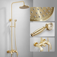 Ensemble de robinets avec douchette, salle de bains en laiton chaud-froid or brossé système de douche de pluie montrant par un douchette