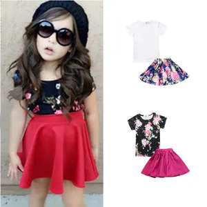 Summer kids clothing set short sleeve flower girls' dresses cotton summer girl clothes sets