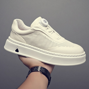 White Pu <b>Platform</b> Sneakers Round Toe Lace-Up Cushioned EVA Midsole Rubber Outsole All Seasons - Product Image 3